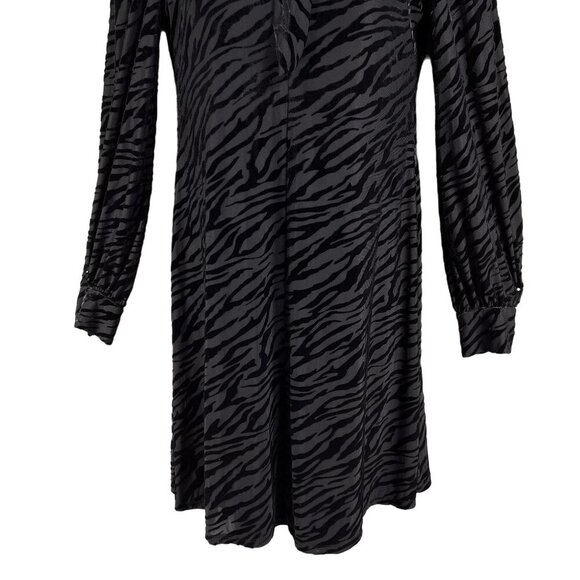 Calvin Klein Womens 4 Black Velvet Burn Out Zebra Print Long Sleeve Retro Dress - Picture 9 of 16
